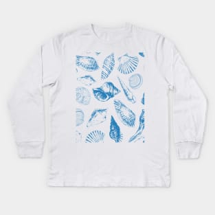 Seamless pattern with various sea shells Kids Long Sleeve T-Shirt